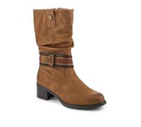 Pavers Stacked Heel Slouch Design Biker Boots - Tan Size 7