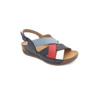 Pavers Strappy Buckled Leather Sandals - Navy Multi Size 6