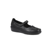 Pavers Ladies Leather Wide Fit Touch Fasten Mary Jane in Black - Stylish Daytime Wear with Unique Cut-Out Detail - Adjustable Fastening - UK 7 / EU 40