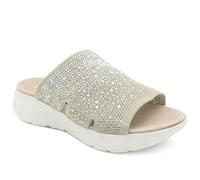 Pavers Wide Fit Diamante Cushioning Mule Sandals - Natural Size 4