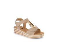 Wide-Fit Dual-Touch-Fasten Sandals - Beige Size 6