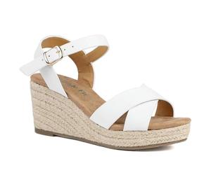 Pavers Wide Fit Espadrille Wedge Sandals - White Size 6