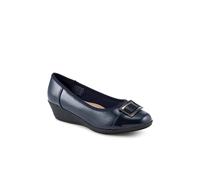 Wide Fit Flexible Wedge Heel Slip On Shoes - Navy Patent Size 8