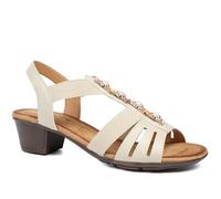 Pavers Wide Fit Jewelled Cuban Heel Sandals - Beige Size 5
