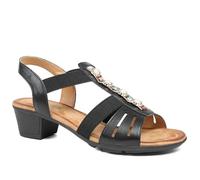 Pavers Wide Fit Jewelled Cuban Heel Sandals - Black Size 4