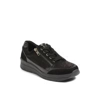 Pavers Wide Fit Lace-Up Leather Trainers In Black Black 7