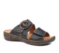 Pavers Wide Fit Leather Adjustable Fasten Sandals - Black Size 6
