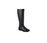Pavers Wide Fit Leather Long Boots With Buckle Detail In Black Black 5