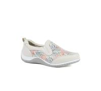 Wide Fit Leather Slip On Comfort Trainers - Beige Floral Size 5
