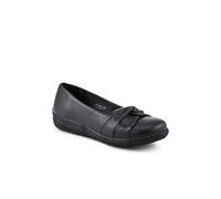 Pavers Wide Womens Wide Fit Leather Slip On Shoes with Ribbon Detail Black