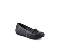 Pavers Women's Wide Fit Leather Slip On Shoes With Ribbon Detail in Black | Size: 3