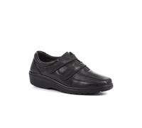 Pavers Wide Fit Leather Touch Fasten Shoes In Black Black 3.5