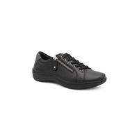 Pavers Wide Fit Leather Zip & Lace Casual Trainers In Black Black