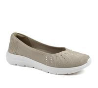 Pavers Wide Fit Memory Foam Sporty Pumps - Taupe Size 6