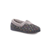 Pavers Ladies Wide Fit Polka Dot Slippers in Dark Grey with Memory Foam and Anti-Odour Treatment Women Fluffy Inner Lining Shoes - Size UK 8/EU 41