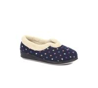 Pavers Ladies Wide Fit Polka Dot Slippers in Navy with Memory Foam and Anti-Odour Treatment Women Fluffy Inner Lining Slip On Shoes - Size UK 5/EU 38