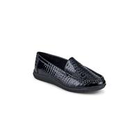 Wide Fit Slip-On Moccasins - Black Patent Croc Size 4