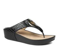 Pavers Wide Fit Toe Post Wedge Sandals - Black Croc Size 3