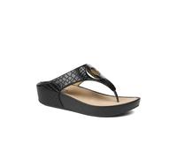 Pavers Wide Fit Toe Post Wedge Sandals In Black Black