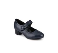 Pavers Wide Fit Touch-Fasten Heeled Mary Janes - Navy Size 7