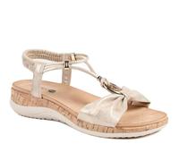 Pavers Wide Fit Wedge Heel Elasticated Sandals - Soft Gold Size 6