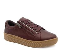 Pavers Wide Womens Wide Fit Leather Breathable Platform Trainers Burgundy