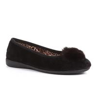 Pavers Women's Ballerina Slippers in Black with Lightweight Sole and Fluffy Pom Pom Detail - Thermal Lined Comfortable Shoes - Size 5 UK/EU 38