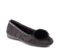 Pavers Women's Ballerina Slippers in Grey Leopard with Lightweight Sole & Fluffy Pom Pom Detail - Thermal Lined Comfortable Shoes - Size 8 UK/EU 41