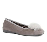 Pavers Women's Ballerina Slippers in Grey with Lightweight Sole and Fluffy Pom Pom Detail - Thermal Lined Comfortable Shoes - Size 6 UK/EU 39