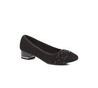 Pavers Women's Court Shoes in Black with Low Block Heel - Diamante Embellishments - Comfortable Fit Decorated Ladies Footwear - Size UK 4 / EU 37