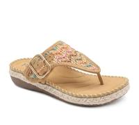 Pavers Women's Buckle Detail Fabric Toe Post Sandals in Tan | Size: 5 Pavers Tan 5