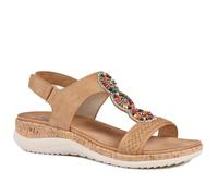 Pavers Comfort Beaded Wedge Sandals - Tan Size 5