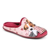 Pavers Women's Comfy Dog Printed Slippers in Burgundy - Casual Home Shoes with Closed Toe - Ladies Indoor Slip On Footwear - Size UK 5 / EU 38