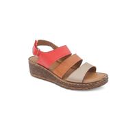 Pavers Women's Cushioned Leather Wedge Heel Sandals in Red | Size: 5