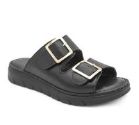 Pavers Women's Dual Buckled Leather Chunky Mule Sandals in Black | Size: 6