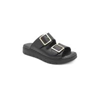 Pavers Women's Dual Buckled Leather Chunky Mule Sandals in Black | Size: 3