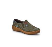 Pavers Women's Elasticated Leather Slip-On Shoes in Khaki | Size: 5