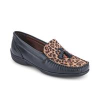 Pavers Womens Embroided Panel Leather Loafers Black-Leopard Size 4