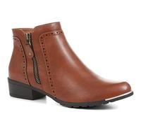 Pavers Women's Flat Ankle Boots in Tan - Faux Leather Casual Shoes with Easy Zip and Brogue Details - Ladies Slip-On Footwear - Size UK 7 / EU 40