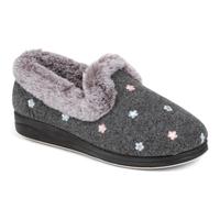 Pavers Womens Floral Faux-Fur Slippers | Autumn Winter Collection | Full Slipper Slipper | Slip On | Flat | Memory Foam Insole
