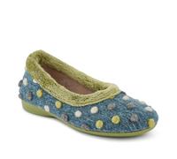 Pavers - Womens Full Slippers in Green Multi - Playful Contrast Pom Poms - Flexible & Gripped Sole - Practical Design - Size 6 UK