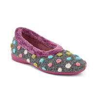 Pavers - Womens Full Slippers in Grey Multi - Playful Contrast Pom Poms - Flexible & Gripped Sole - Practical Design - Size 8 UK