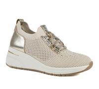 Pavers Womens Knitted Slip On Wedge Trainers Gold Size 3