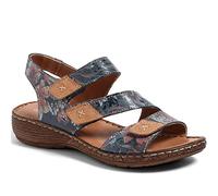 Pavers Women's Leather Adjustable Sandals in Blue Floral Design - Soft Premium Leather and Low Heel - Comfort Fit Ladies Shoes - Size UK 8 / EU 41