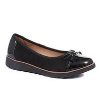 Pavers Womens Leather Ballet Pumps in Black Patent - Casual Flats - Comfort Footwear with High Shine Toe Cap & Delicate Bow Detail - Size UK 6 / EU 39