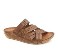 Pavers Womens Leather Cut-Out Adjustable Strap Sandals Tan Size 5