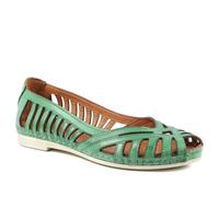 Pavers Leather Cut Out Peep Toe Flats - Green Size 5