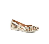 Pavers Leather Cut Out Peep Toe Flats - Metallic Size 7