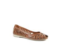 Pavers Leather Cut Out Peep Toe Flats - Tan Size 7
