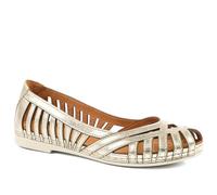 Pavers Womens Leather Cut Out Peep Toe Flats Metallic Size 6